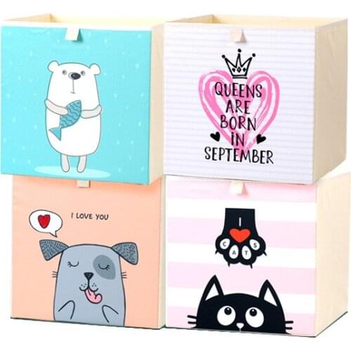 New 13 Inch Cartoon Animal Cube Storage Box Folding Washed Oxford Cloth Fabric Storage Bins For Toys Organizers Storage Basket