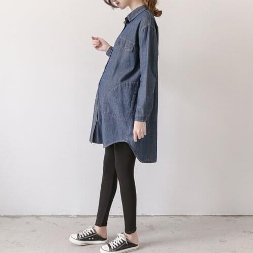 Maternity Clothes 2021 Spring New Maternity Shirts Casual Long Sleeves Denim Shirt for Pregnant Women Solid Pregnancy Loose Tops
