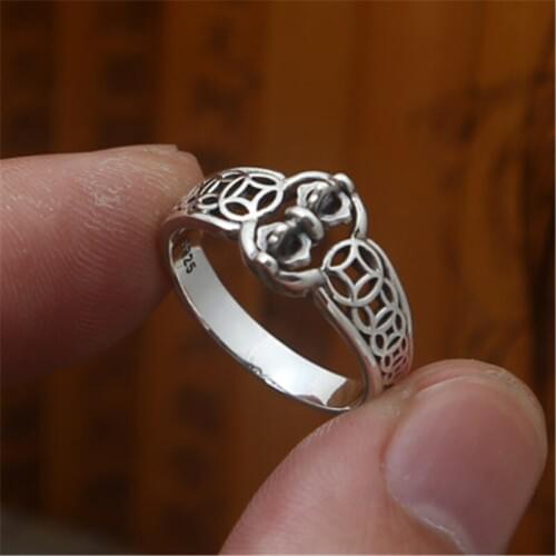 BESTLYBUY 925 sterling silver open ring Buddhist classic style Cross Vajra pendant personality ring A gift to friends and family