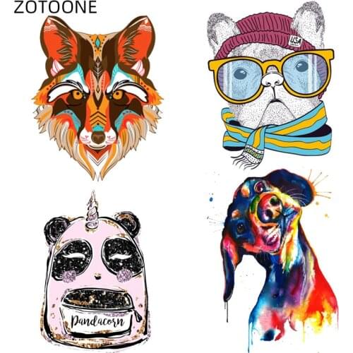 ZOTOONE Fox Panda Patches Iron on Colorful Dog Aniaml Stickers for Clothing Heat Transfers DIY Patch for Kids Vinyl Appliques H