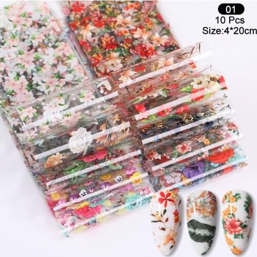 10Pcs Nail Foil Stickers Set Marble Flower Design Gilding Pattern Transfer Decal Slider Paper Nail Art Decorations