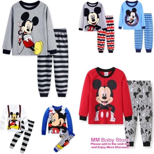 2021 New Boys Long Sleeve Pyjamas Kids Mickey Pajamas Baby Cotton Pijama Children Sleepwear Girls Clothing Sets Baby Wears