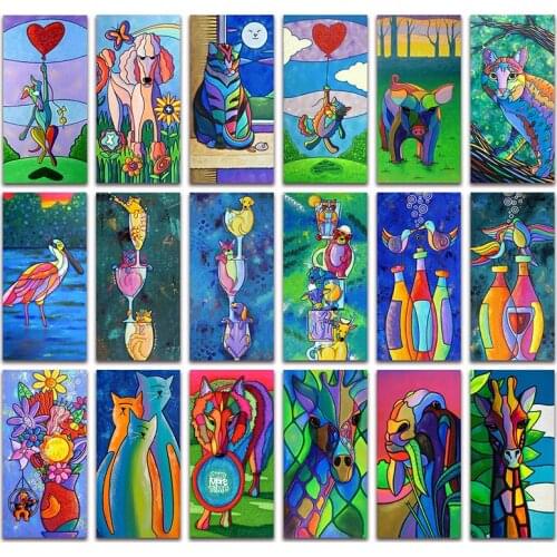 5D Full Square Diamond painting embroidery Cross stitch Cartoon Dog cat pig bird bottle giraffe DIY Round Drill mosaic 546