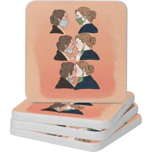 Portrait Of A Kiss On Fire Diatomite Square Round Shape Coaster Non Slip Cup Bonsai Mat Soap Toothbrush Pad Diameter 10cm