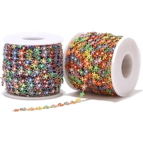 1M Stainless Steel Gold Plated 6mm Width Chains Enamel Flower Colorful Chain for DIY Bracelet Necklaces Jewelry Making Findings