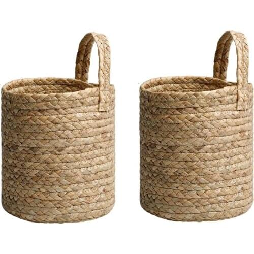 Practical 2Pack Grass Woven Hanging Basket Hanging Storage Basket Bin for Flower Plants Hanging Planters Plant NOT Included