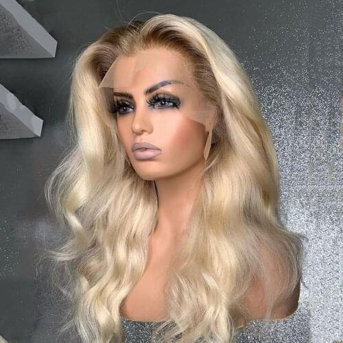 Transparent Lace Ombre Blonde 13X4 Lace Front Wig Deep Part Body Wave Colored Human Hair Wig For Women Preplucked With Hairline