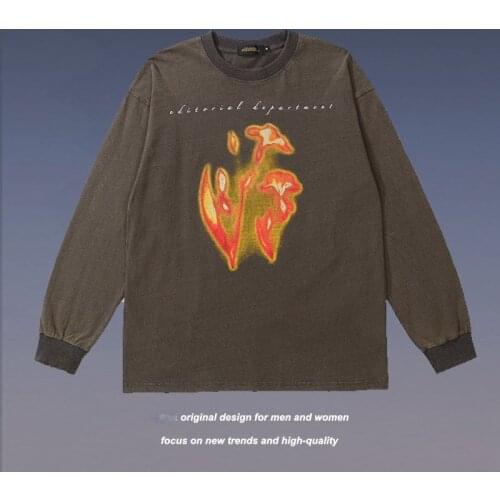 Flame Print Pullover Men Oversized Harajuku Pullover Sweater Korean Streetwear Tops Mens And Womens Super Dalian Hoodies 2021