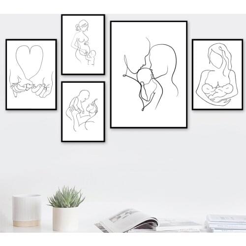 Family Portrait Mom Dad Baby Line Drawing Wall Art Canvas Painting Nordic Posters And Prints Wall Pictures For Living Room Decor