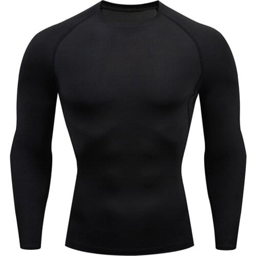 Sports Tight Long Sleeve Mens Fitness Suit Quick Dry Sportswear Stretch Suit Jogging T-shirt Compression Solid Sport Top