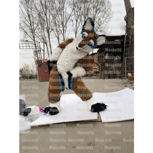 IN STOCK Unisex brown blue HUSKY DOG FURSUI FURSUIT Mascot Costume Cosplay Hawk Party Dress Outfits Advertising Carnival Gifts