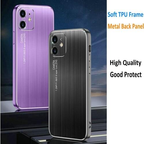 High Grade Quality electroplate TPU Frame + wire drawing Metal Back Panel Case For iphone 13 12 pro max case cover