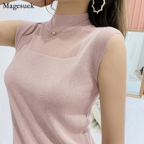 Sexy Sleeveless Knitted Ice Silk Tank Tops for Women Street Style Solid 9 Colors Ladies Tops Wild Fashion White Blouse 2922 50