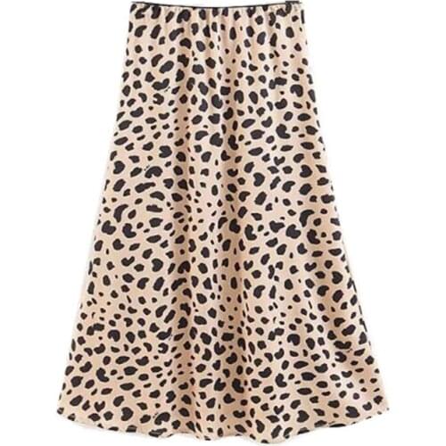 Retro High Waist Leopard Print Skirt Summer 2018 Women Elastic Waist Mid Long A-line Skirts