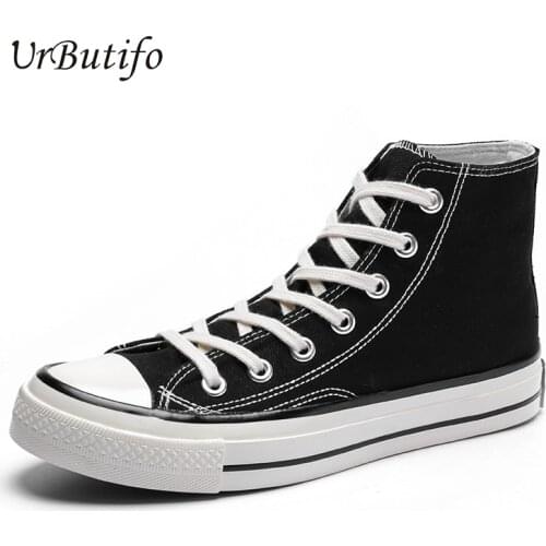 UrButifo Women Canvas Shoes New Fashion High Top Lace Up Casual Shoes Woman Flat High Quality Vulcanized Shoes Chaussure Femme