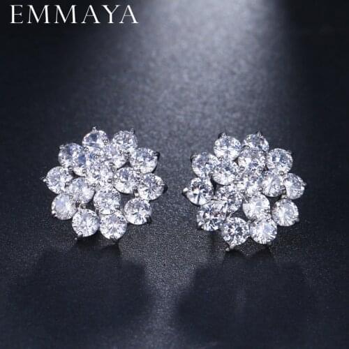 EMMAYA Female Zircon Stud Earrings CZ Crystal Flower Earrings For Women Jewelry Wholesale