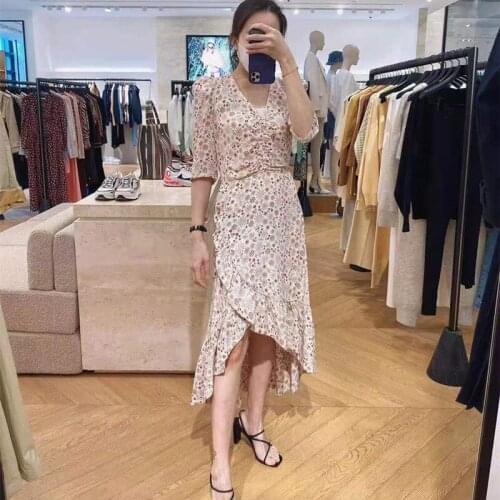 French Elegant Summer Women Asymmetrical Long Dress Female High Version V-Neck Party Dress Ladies Fashion Designed Dresses ML204