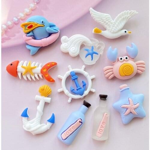 10Pcs New Cute Mixed Ocean Series Flat Back Resin Scrapbooking DIY Jewelry Craft Decoration Accessories H330