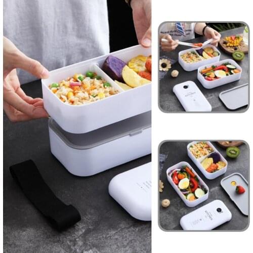 2 Colors 1 Set Great Microwave Heated Lunch Box Containers Set Lightweight Food Box Double Layer for Home