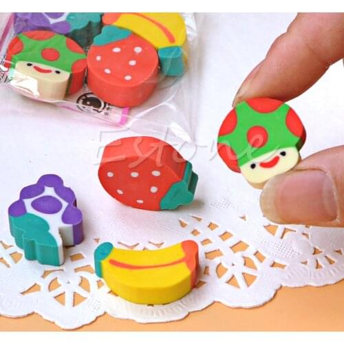 2020 New 50Pcs Cute Mini Fruit Rubber Pencil Eraser Children Creative Stationery Gift Toy