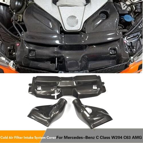 3PCS/Set Carbon Fiber Car Cold Air Filter Intake System Cover for Mercedes-Benz W204 Facelift C-Class C63 AMG Only 2012 - 2014