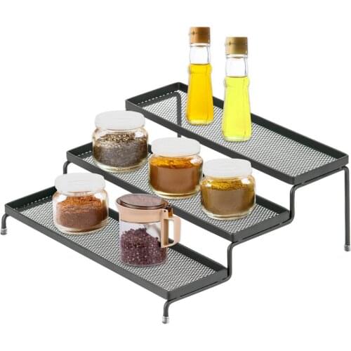 3-layer Spice Rack Durable Kitchen Seasoning Bottle Storage Rack Iron Ladder Shaped Countertop Spice Jars Organizer Shelf