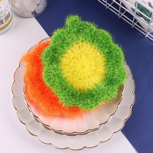 5PCS korea Flower Shape Dish Cloth Anti-grease Acrylic polyester yarn Washing Towel Magic Kitchen Cleaning Wiping Rags