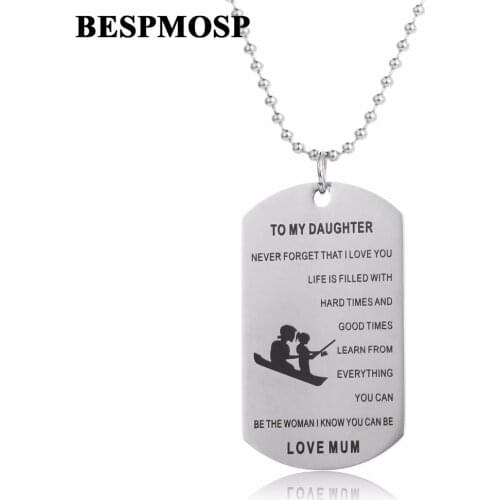 Bespmosp 12PC/Lot Family Mum Mom Daughter Love Dog Tag Stainless Steel Pendant Necklace Women Charm Chain Jewelry Collar Bijoux