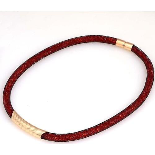 Miasol Trendy Fashion Tiny Resin Crystal And Golden Engraved Metal Tube Charm Magnetic Necklaces For Women Party Wedding Gifts