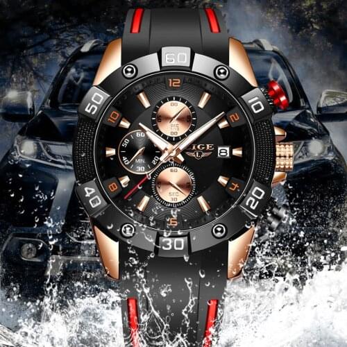 LIGE 10025 Fashion New Silicone Strap Sports Chronograph 30M Waterproof Quartz Casual Business Wristwatches Male Clock