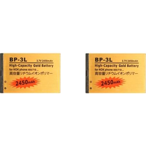 Ciszean 2pcs/lot 2450mAh BP-3L Gold Replacement Li-ion Battery For Nokia 603 701 ASHA 303 Lumia 710 610 505 510 610C 3030 900