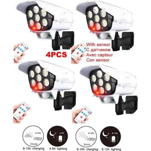 4pcs remote solar fake monitor dummy camera Outdoor Wall Lamp 3 Modes PIR Motion Sensor Waterproof Light Garden Path Emergency S