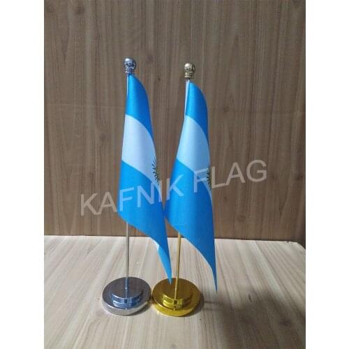 KAFNIK,Argentina Office table desk flag with gold or silver metal flagpole base 14*21cm country flag free shipping