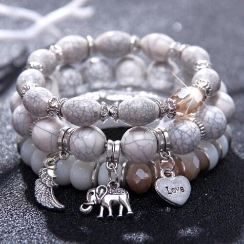 Hesiod Fashion Womens Bracelet Set 3Pcs/Lot High Quality Charm Beads Bracelet Hear Elephant Jewelry For Ladies