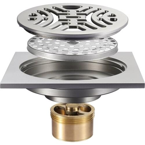 HIDEEP 10 x 10 cm Shower Floor Drain Washroom Bathroom Invisible Drain Cover Square Waste Floor Drain