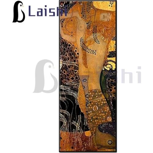 Large size picture of rhinestones Abstract couple, Gustav Klimt Water Snakes diamonds painting sale crystal bead home decoration