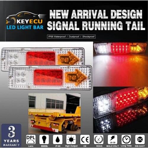 KEYECU PAIR 19 LED Trailer Truck RV ATV Turn Signal Running Tail Light White-Amber-Red Waterproof, Shock & Vibration Proof