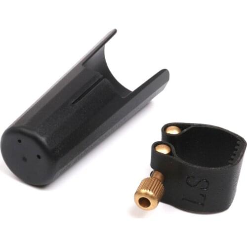 Leather Ligature Fastener and Cap for Soprano Sax Saxophone Mouthpiece Black