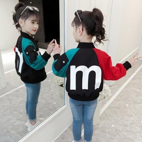 10 12 years Girls jackets Autumn Spring Kids Letter print Baseball Jackets Fashion Teenage Girls Clothing