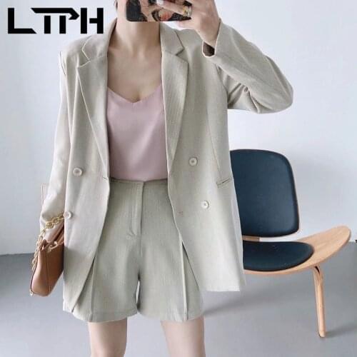 LTPH Office Lady Suit 3 piece set women Outfits loose blazer high waist Casual pants shorts chic Short Suits 2021 Spring New