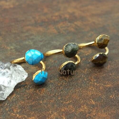 Fashion Water Drop Shape Charm Rings Tiger Eye Turquoises Labradorite Stone Women Ring Wholesale Jewelry 8*10 mm RM5573