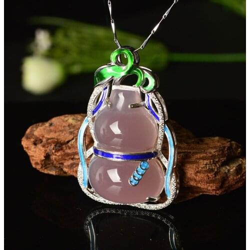 Fashionable Jades Hanging Gold-inlaid Jades Authentic Agates Jades Chalcedony A Goods Pink Gourd Pendant