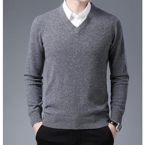 Man 100% Cashmere Sweater Autumn Winter Casual Solid Color Pure Wool Sweater Long Sleeve Warm Knit Clothing Pullovers