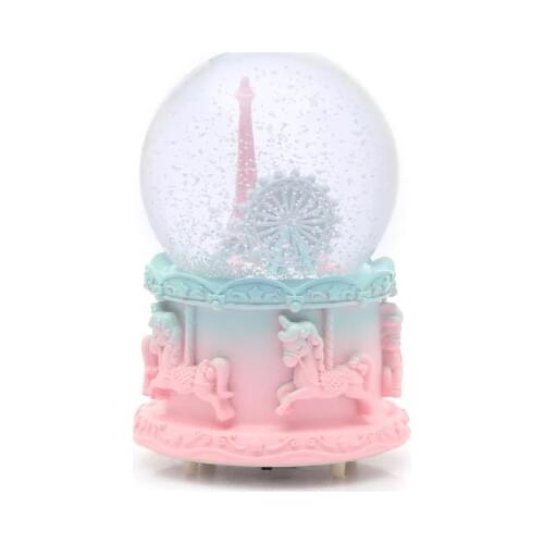 Eiffel Tower and London Eye Themed Musical Luminous Snow Globe 12 Cm