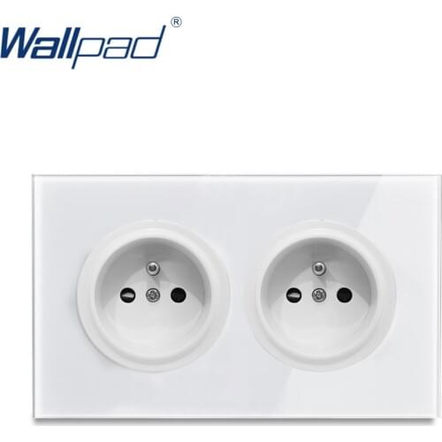 Wallpad L6 Double 2 Gang French Plug Wall Socket France Power Outlet White Tempered Glass Panel 146*86mm