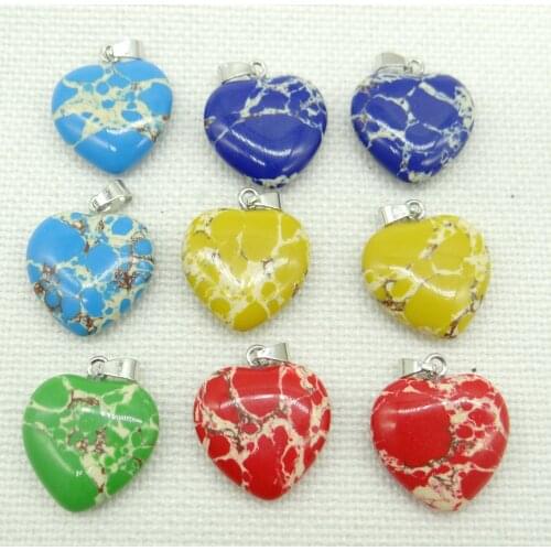 Natural Gem Stone Quartz Crystal lapis red jasper Heart Pendants DIY Jewelry Making Necklace Accessories Men Women Gift 12pcs