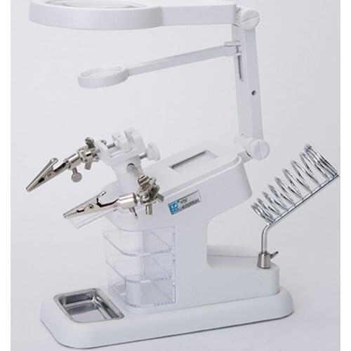 2021 New LED Light Helping hands Magnifier Soldering Station Magnifying Glass Stand with Auxiliary Clamp & Alligator Clips