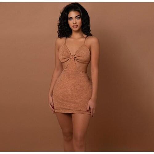 Top Quality Women Summer Ladies Sexy Sleeveless Backless Beige Mini Bodycon Bandage Dress 2021 Elegant Evening Party Club Dress