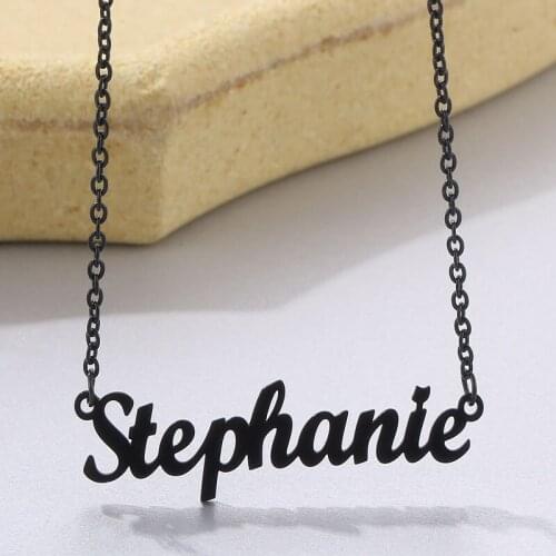 Customized Personalized Stainless Steel Name Necklaces for Women Custom Fashion Black Letters Necklace Nameplate Pendant Jewelry