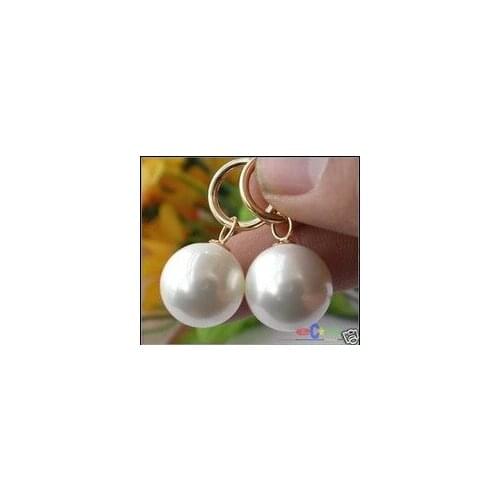 Lovely Fine 14MM WHITE SOUTH SEA SHELL PEARL DANGLE EARRING hook wholesale [pair] earrings -jewelry